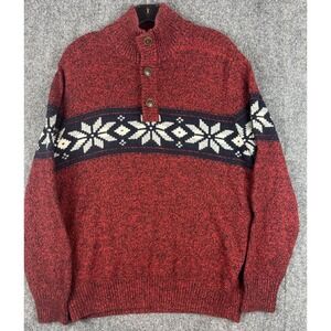 American Eagle Outfitters Men's Button Shawl Neck Fair Isle Sweater Red Men's L